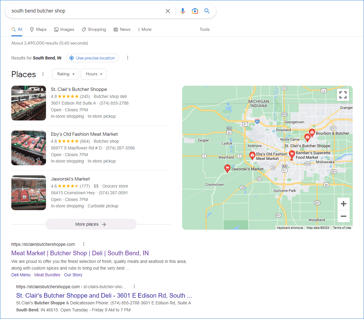 SEO Results for Butcher Shop & Deli on Google